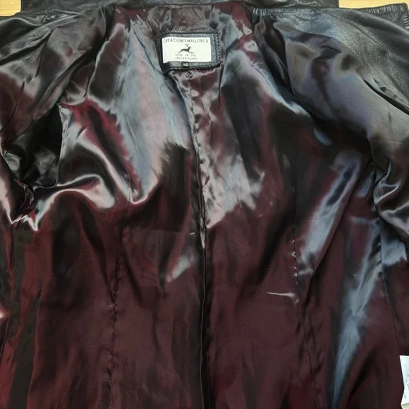 CREACIONES MALLORCA BLACK LEATHER LONG JACKET 42 WOMENS - Picture 9 of 11